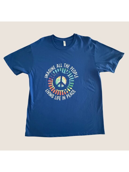 Imagine All The People Tee Mens XL Blue Peace Graphic Beatles Lyrics Unisex Top - Picture 3 of 10